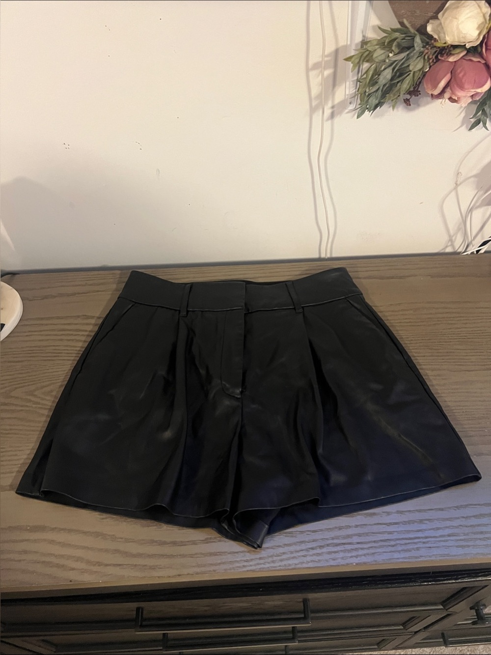 Express Black Pleated Pleather Shorts